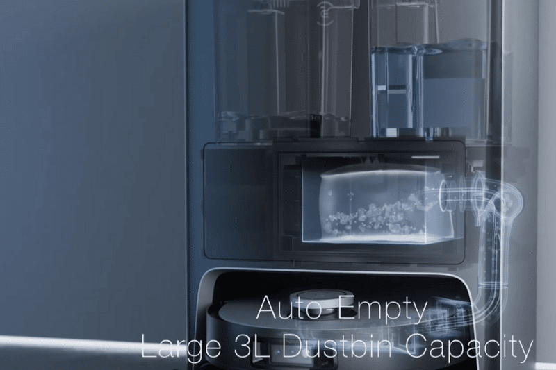 Der Ablauf des Absaugvorgangs der Ecovacs Deebot X1 OMNI Station wird dargestellt